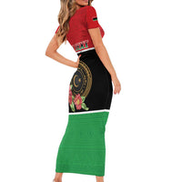 Personalized Libya Independence Day Short Sleeve Bodycon Dress Pomegranate Blossom With Libyan Seal - Wonder Print Shop