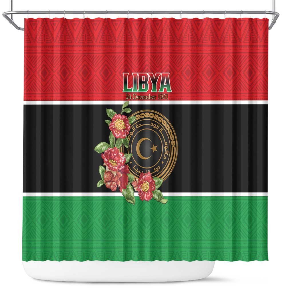 Libya Independence Day Shower Curtain Pomegranate Blossom With Libyan Seal - Wonder Print Shop