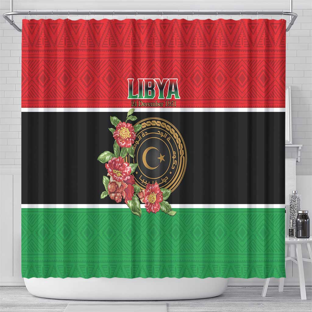 Libya Independence Day Shower Curtain Pomegranate Blossom With Libyan Seal - Wonder Print Shop