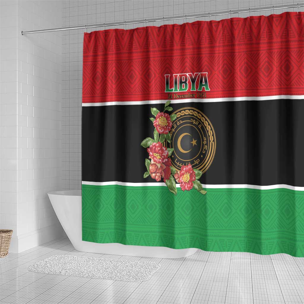 Libya Independence Day Shower Curtain Pomegranate Blossom With Libyan Seal - Wonder Print Shop