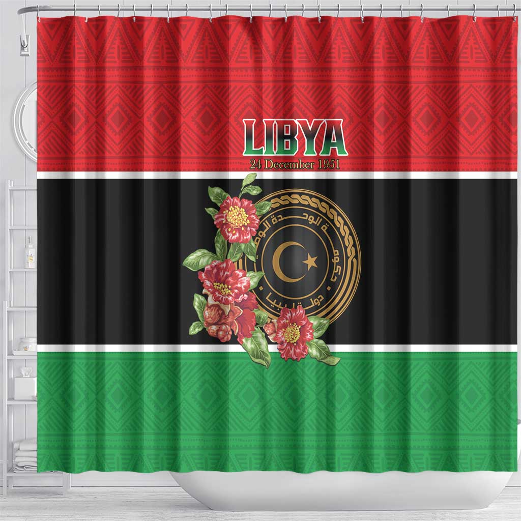 Libya Independence Day Shower Curtain Pomegranate Blossom With Libyan Seal - Wonder Print Shop