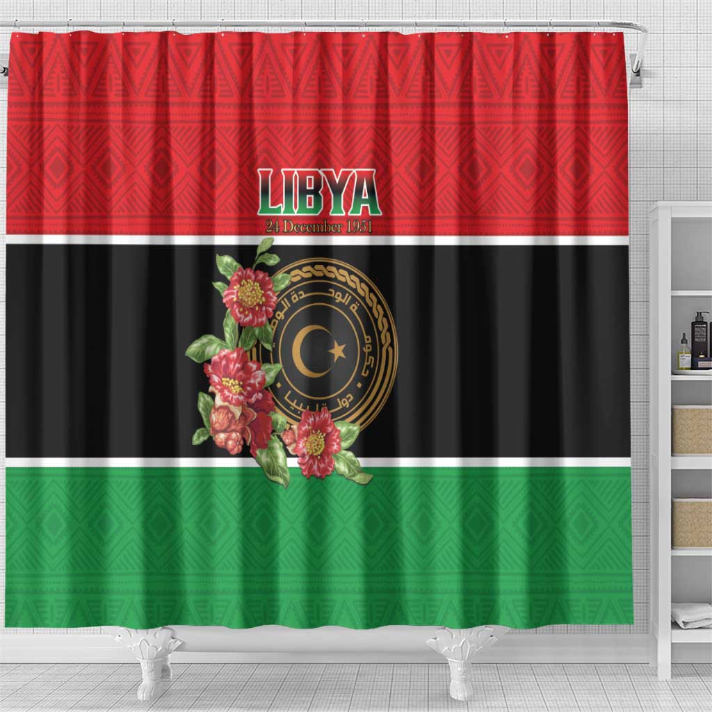 Libya Independence Day Shower Curtain Pomegranate Blossom With Libyan Seal - Wonder Print Shop