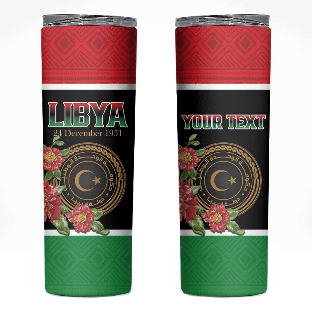 Personalized Libya Independence Day Skinny Tumbler Pomegranate Blossom With Libyan Seal - Wonder Print Shop
