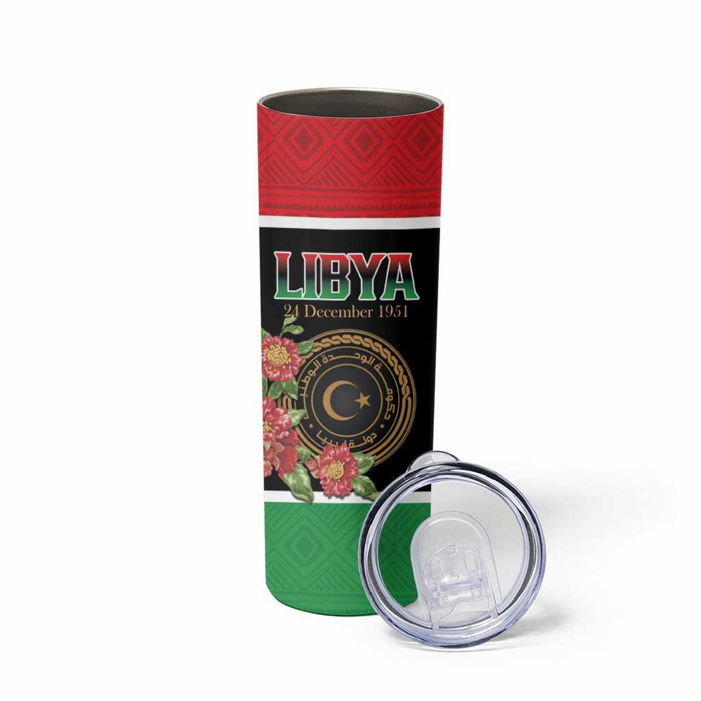 Personalized Libya Independence Day Skinny Tumbler Pomegranate Blossom With Libyan Seal - Wonder Print Shop