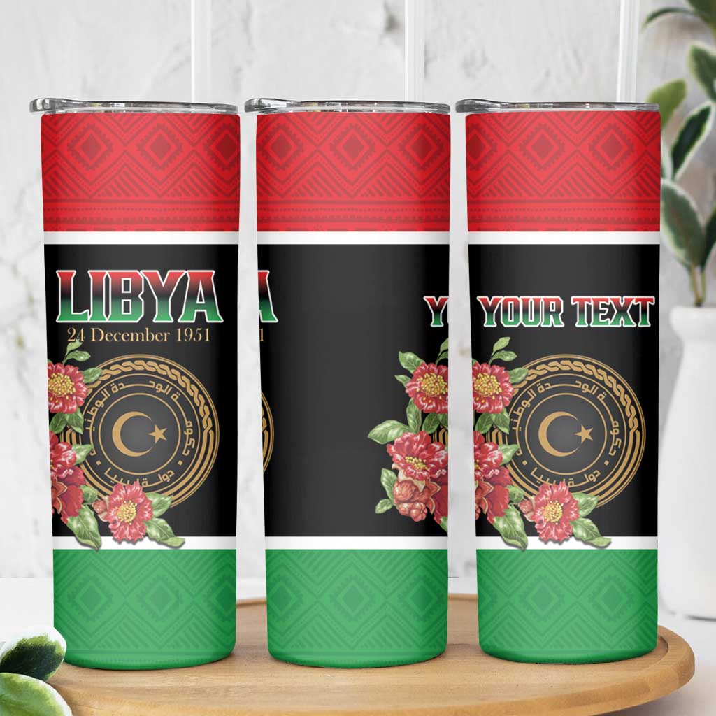 Personalized Libya Independence Day Skinny Tumbler Pomegranate Blossom With Libyan Seal - Wonder Print Shop