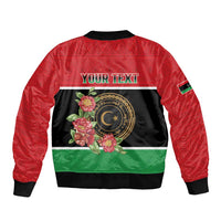 Personalized Libya Independence Day Sleeve Zip Bomber Jacket Pomegranate Blossom With Libyan Seal - Wonder Print Shop