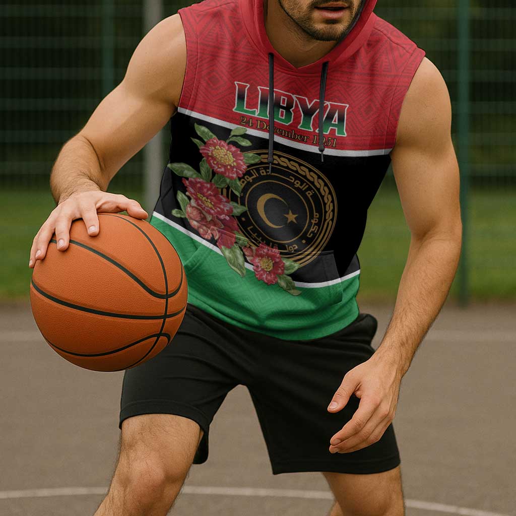 Personalized Libya Independence Day Sleeveless Hoodie Pomegranate Blossom With Libyan Seal - Wonder Print Shop