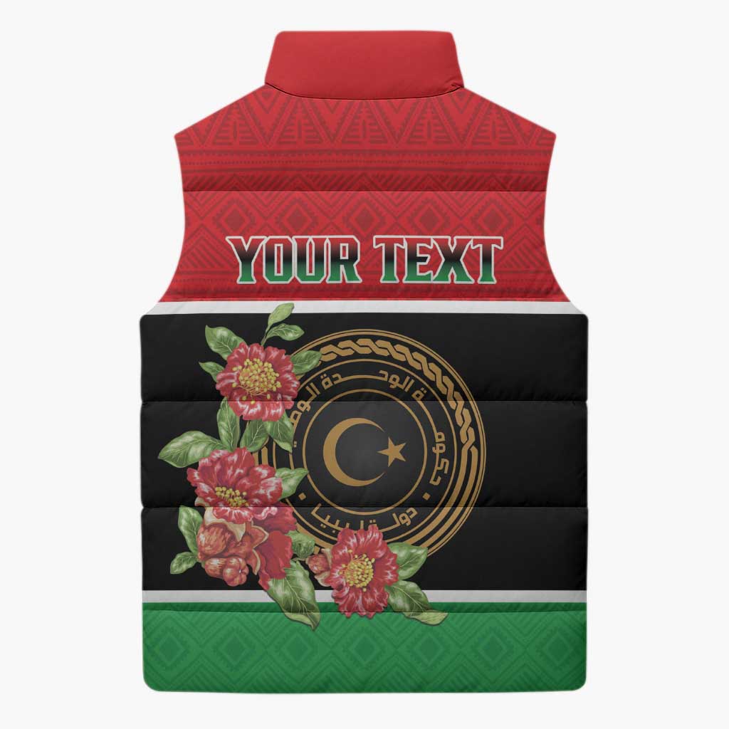 Personalized Libya Independence Day Sleeveless Puffer Jacket Pomegranate Blossom With Libyan Seal - Wonder Print Shop
