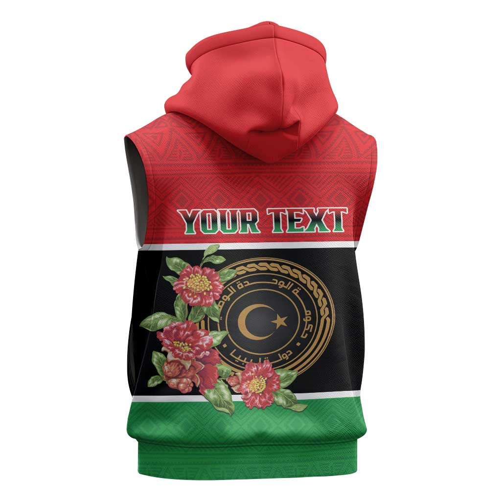 Personalized Libya Independence Day Sleeveless Zip Hoodie Pomegranate Blossom With Libyan Seal - Wonder Print Shop
