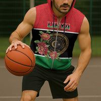 Personalized Libya Independence Day Sleeveless Zip Hoodie Pomegranate Blossom With Libyan Seal - Wonder Print Shop