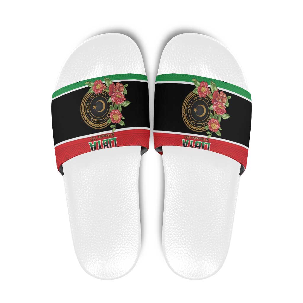 Libya Independence Day Slide Sandals Pomegranate Blossom With Libyan Seal - Wonder Print Shop