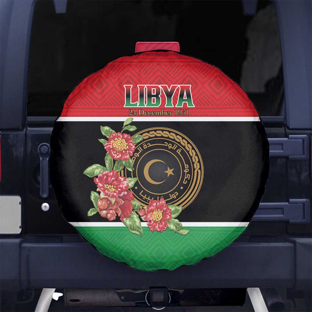 Libya Independence Day Spare Tire Cover Pomegranate Blossom With Libyan Seal - Wonder Print Shop