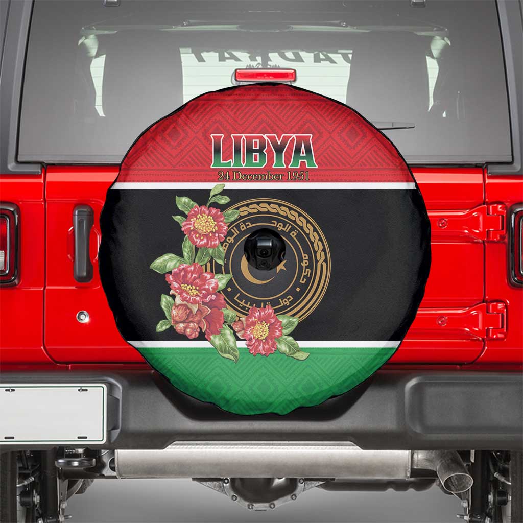 Libya Independence Day Spare Tire Cover Pomegranate Blossom With Libyan Seal - Wonder Print Shop