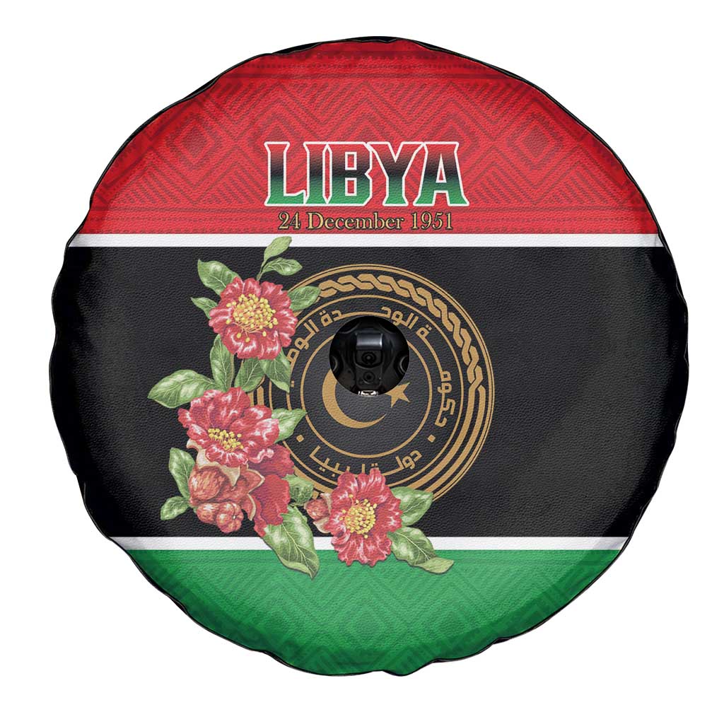 Libya Independence Day Spare Tire Cover Pomegranate Blossom With Libyan Seal - Wonder Print Shop