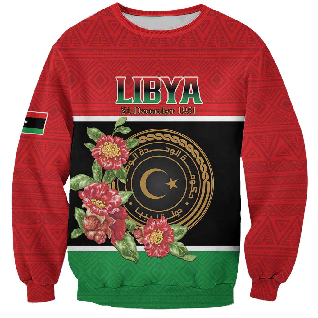 Personalized Libya Independence Day Sweatshirt Pomegranate Blossom With Libyan Seal - Wonder Print Shop