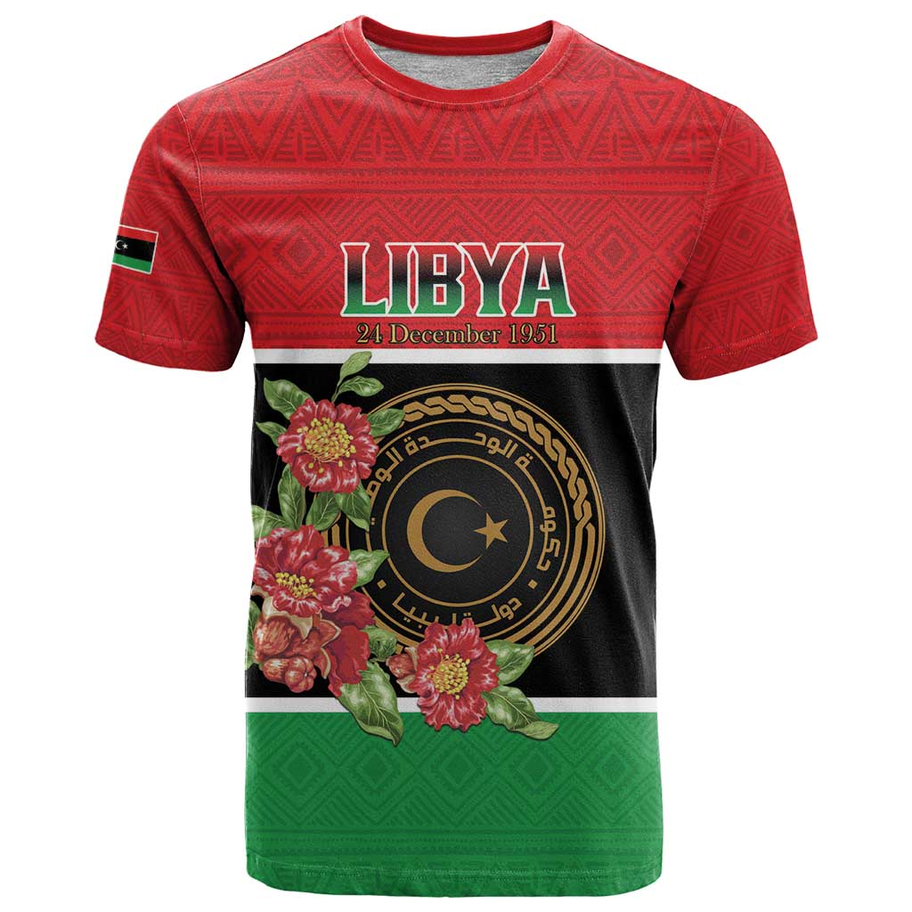 Personalized Libya Independence Day T Shirt Pomegranate Blossom With Libyan Seal - Wonder Print Shop