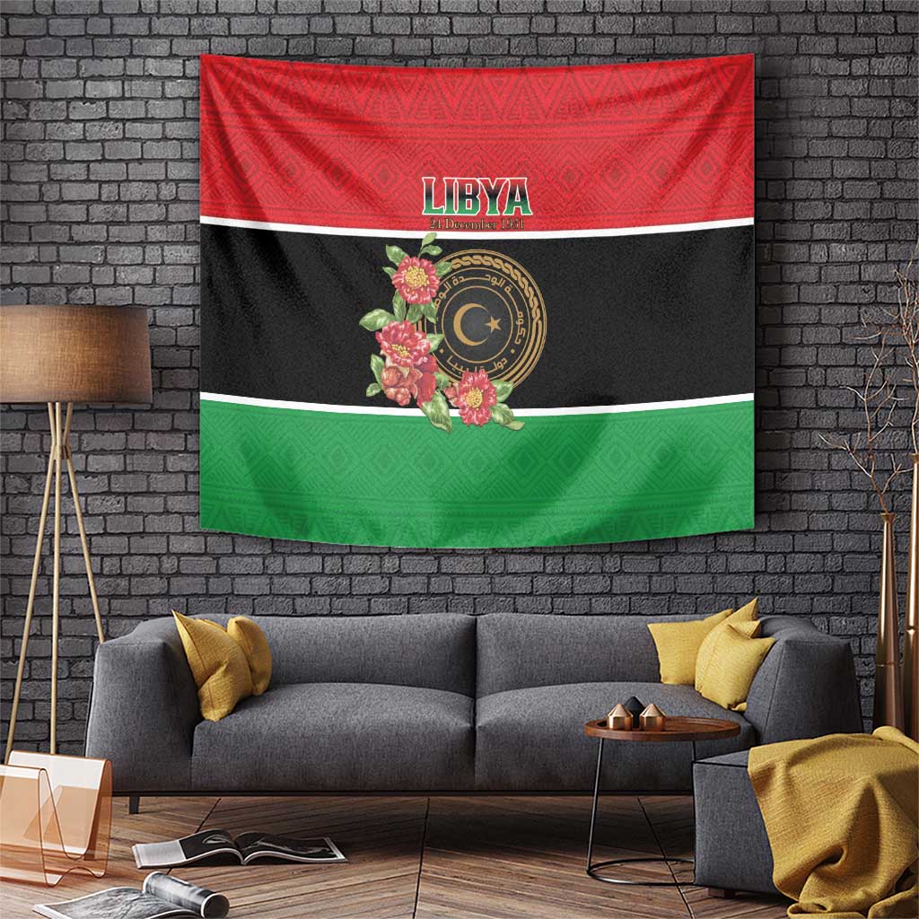 Libya Independence Day Tapestry Pomegranate Blossom With Libyan Seal - Wonder Print Shop