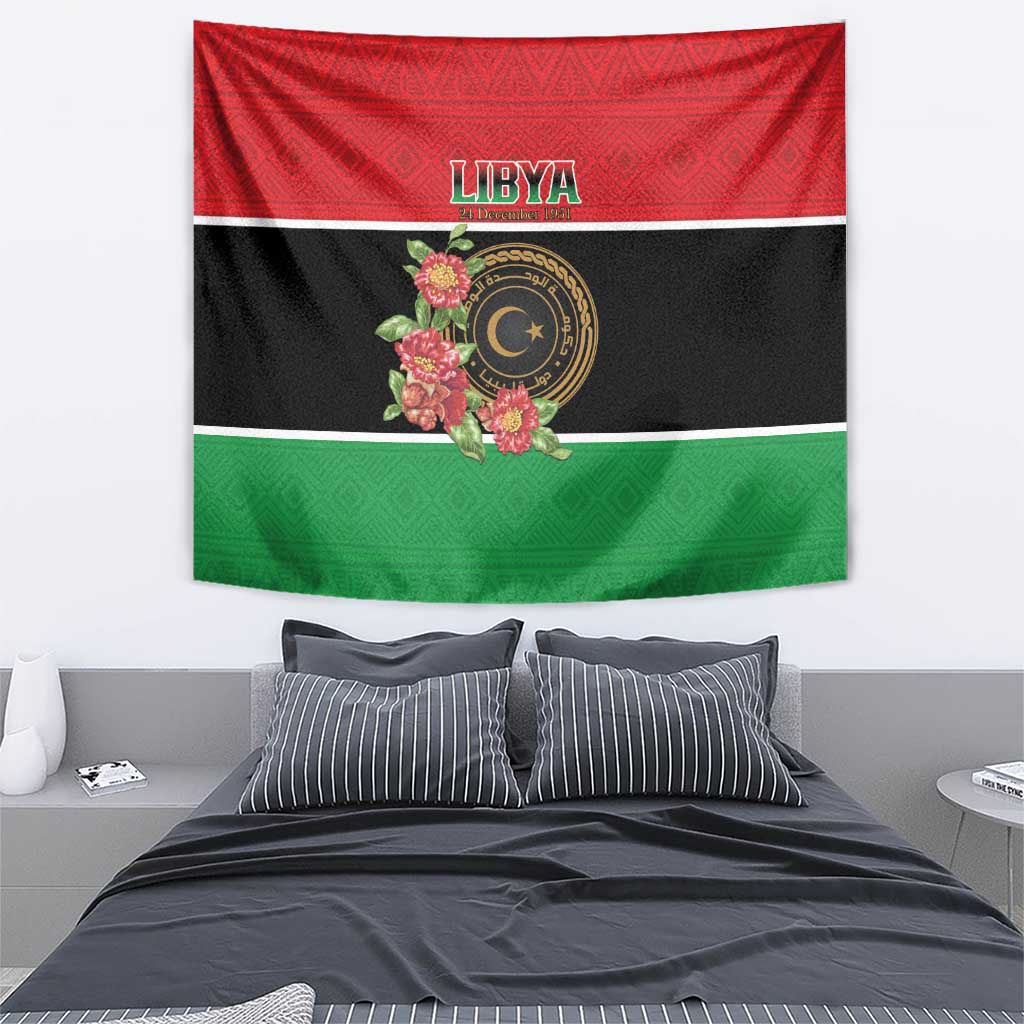 Libya Independence Day Tapestry Pomegranate Blossom With Libyan Seal - Wonder Print Shop
