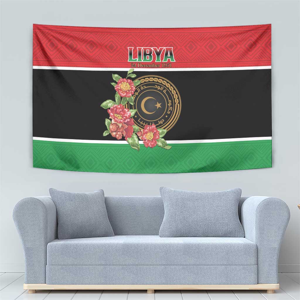 Libya Independence Day Tapestry Pomegranate Blossom With Libyan Seal - Wonder Print Shop