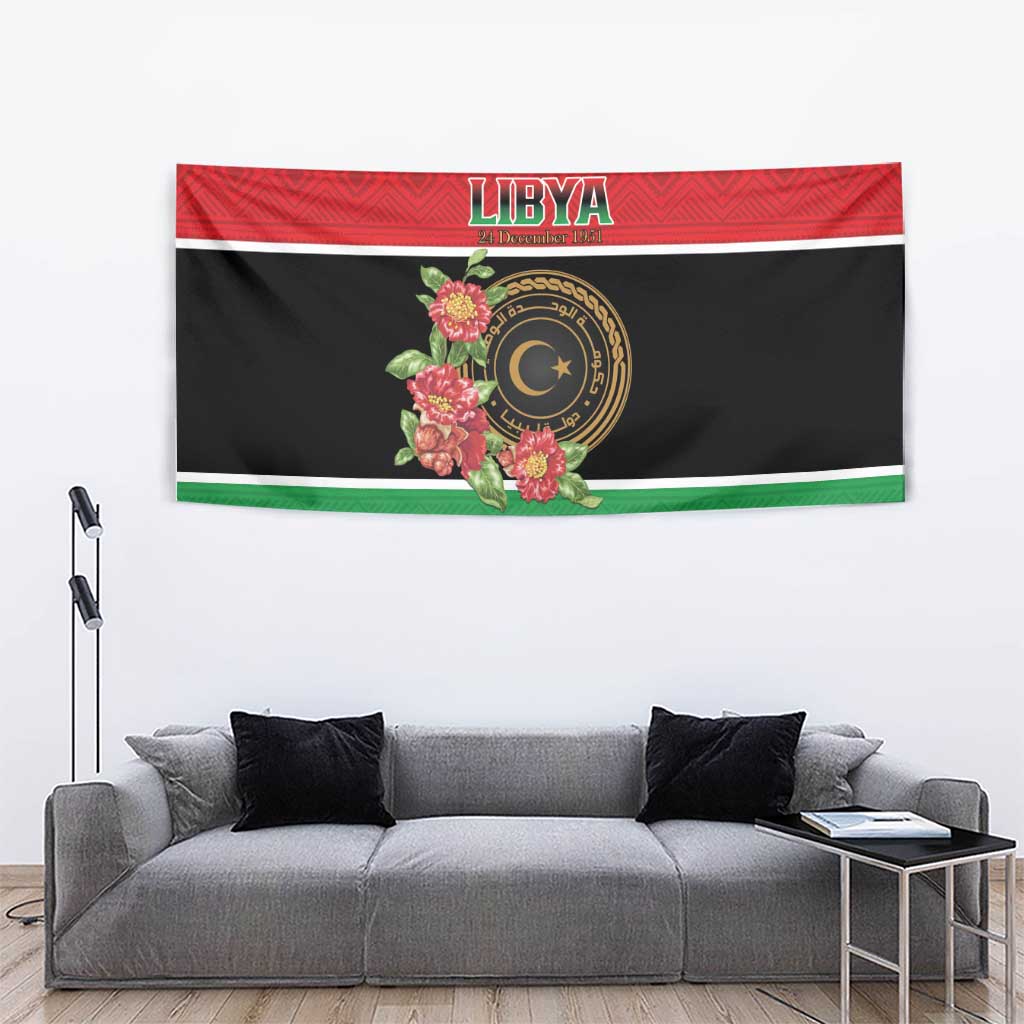 Libya Independence Day Tapestry Pomegranate Blossom With Libyan Seal - Wonder Print Shop