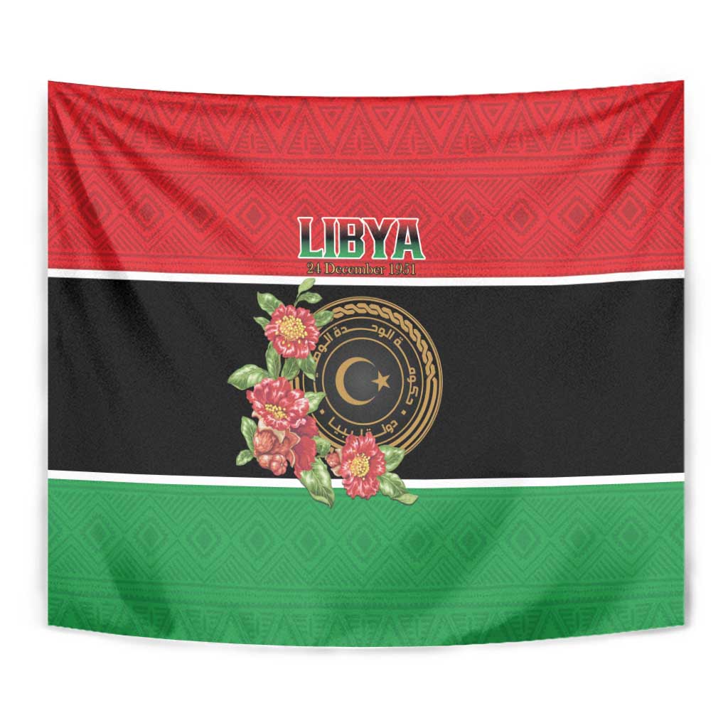 Libya Independence Day Tapestry Pomegranate Blossom With Libyan Seal - Wonder Print Shop