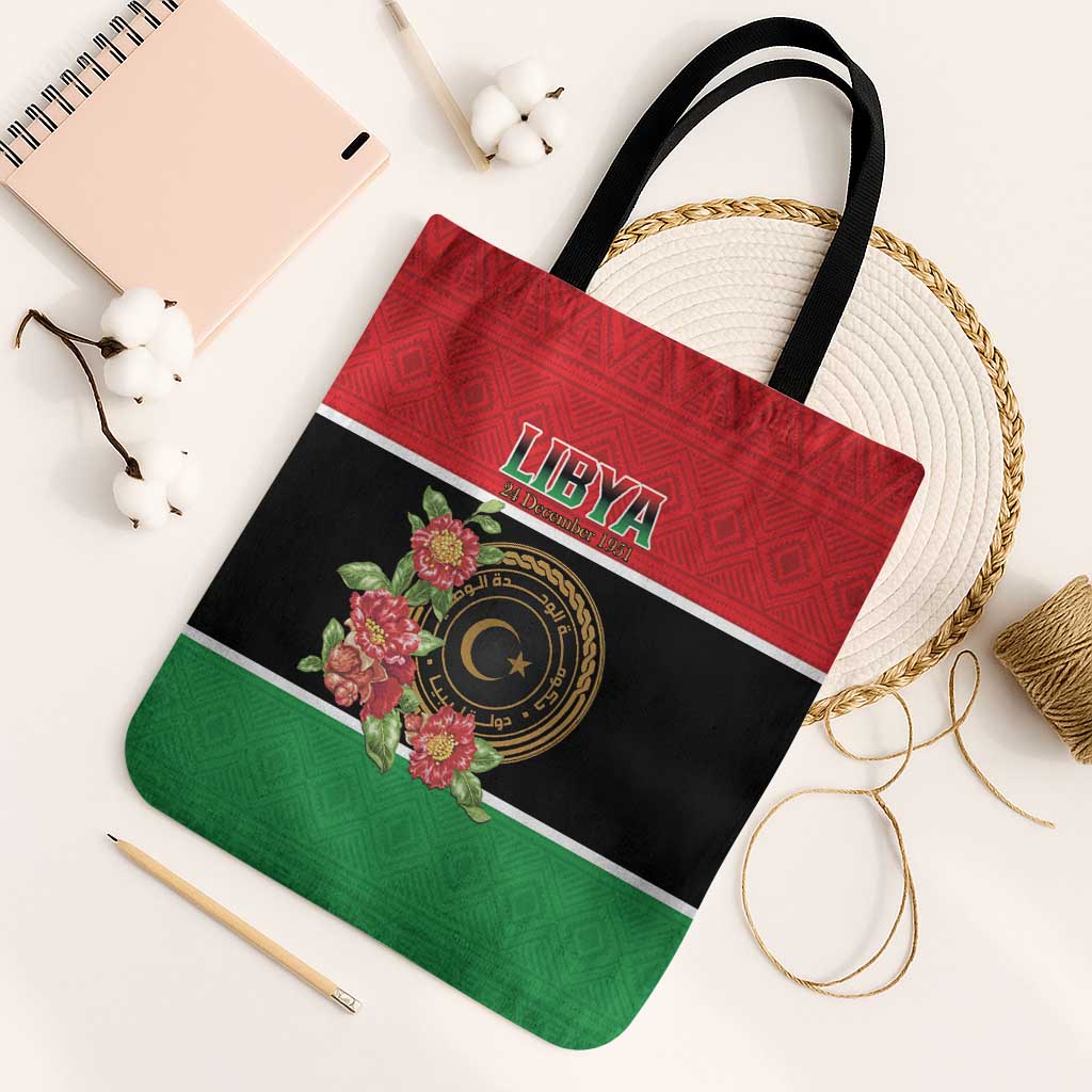 Libya Independence Day Tote Bag Pomegranate Blossom With Libyan Seal - Wonder Print Shop