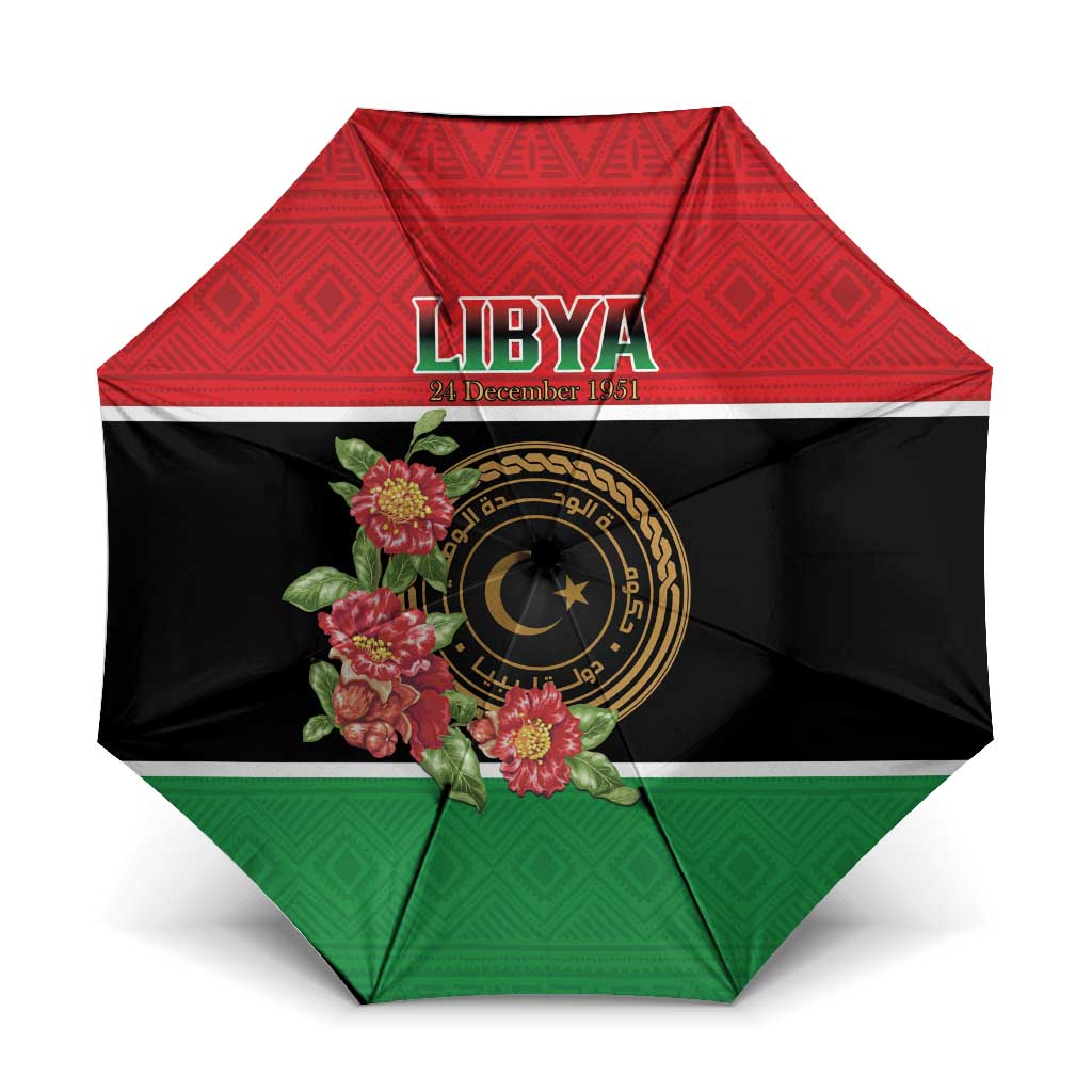 Libya Independence Day Umbrella Pomegranate Blossom With Libyan Seal - Wonder Print Shop