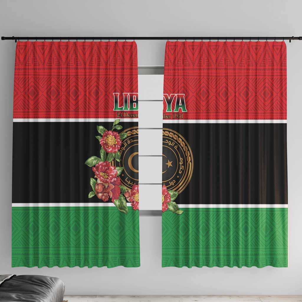 Libya Independence Day Window Curtain Pomegranate Blossom With Libyan Seal - Wonder Print Shop