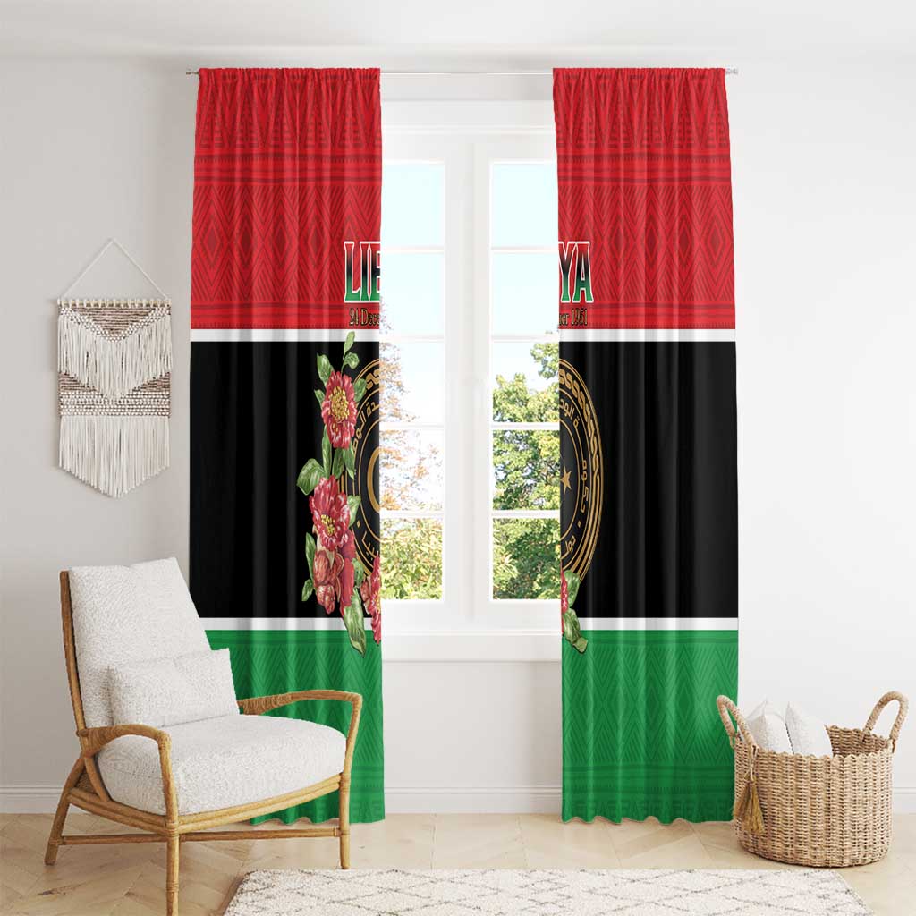 Libya Independence Day Window Curtain Pomegranate Blossom With Libyan Seal - Wonder Print Shop
