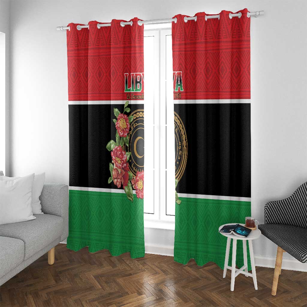 Libya Independence Day Window Curtain Pomegranate Blossom With Libyan Seal - Wonder Print Shop