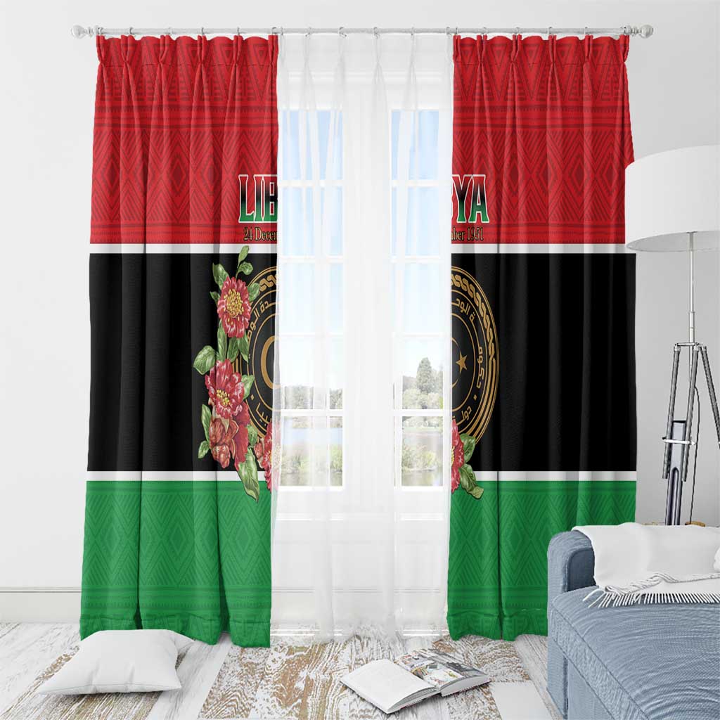 Libya Independence Day Window Curtain Pomegranate Blossom With Libyan Seal - Wonder Print Shop