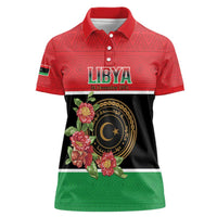 Personalized Libya Independence Day Women Polo Shirt Pomegranate Blossom With Libyan Seal - Wonder Print Shop