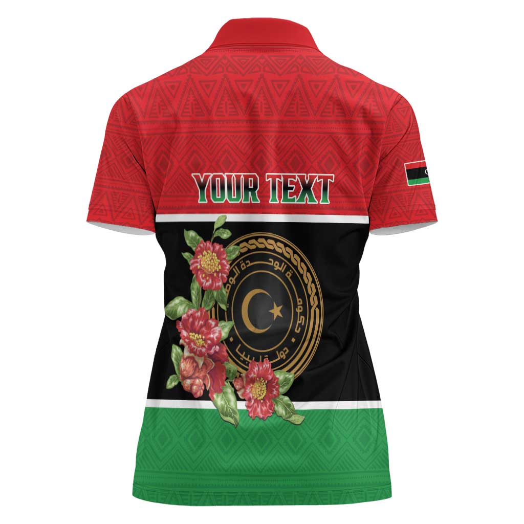 Personalized Libya Independence Day Women Polo Shirt Pomegranate Blossom With Libyan Seal - Wonder Print Shop