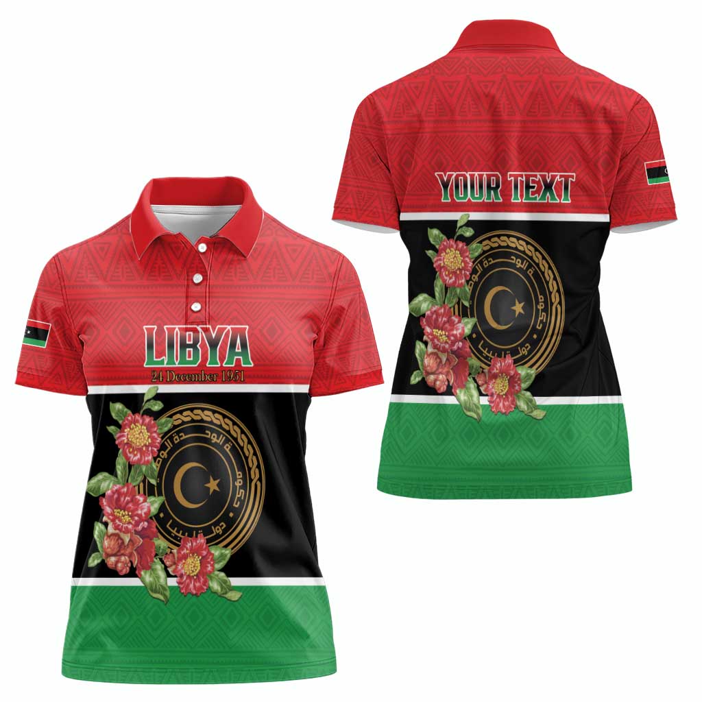 Personalized Libya Independence Day Women Polo Shirt Pomegranate Blossom With Libyan Seal - Wonder Print Shop