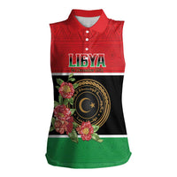 Personalized Libya Independence Day Women Sleeveless Polo Shirt Pomegranate Blossom With Libyan Seal - Wonder Print Shop