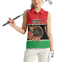 Personalized Libya Independence Day Women Sleeveless Polo Shirt Pomegranate Blossom With Libyan Seal - Wonder Print Shop
