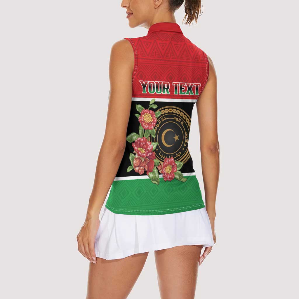 Personalized Libya Independence Day Women Sleeveless Polo Shirt Pomegranate Blossom With Libyan Seal - Wonder Print Shop