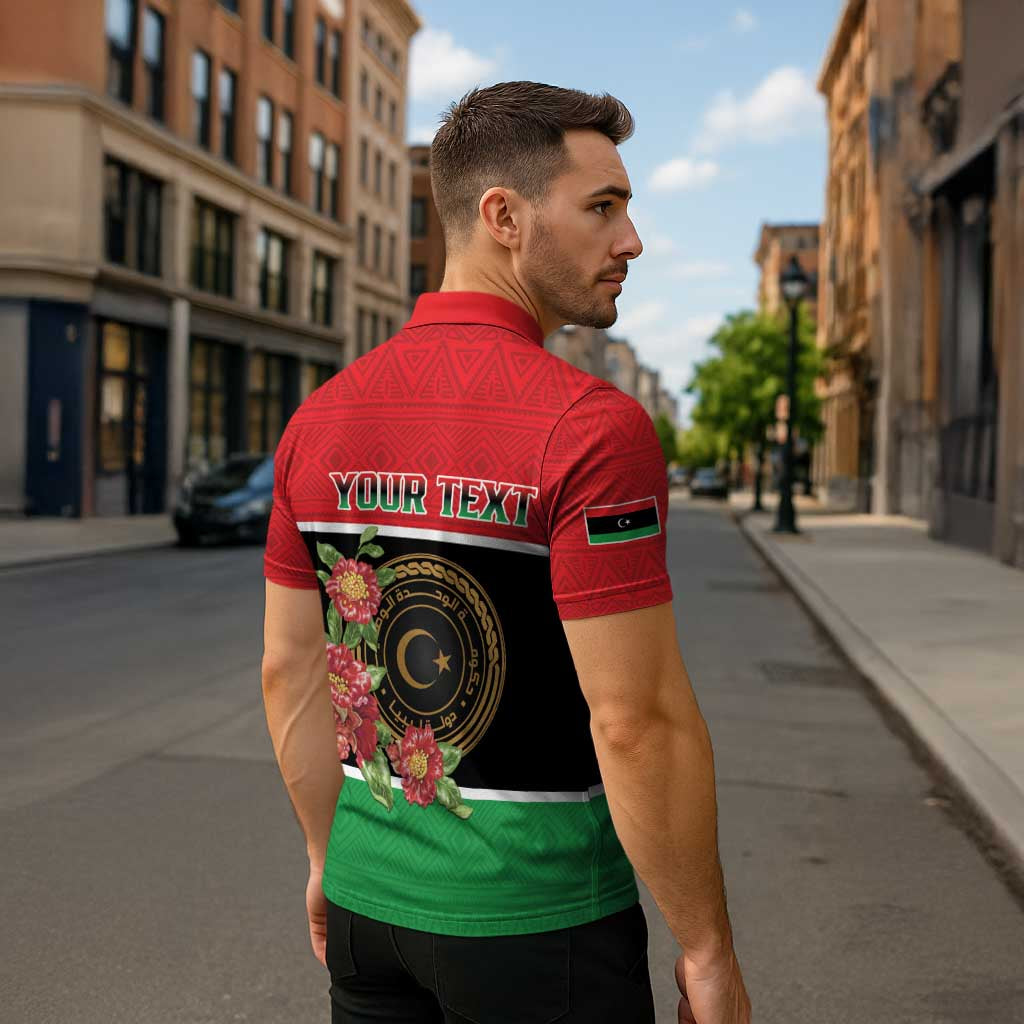 Personalized Libya Independence Day Zipper Polo Shirt Pomegranate Blossom With Libyan Seal - Wonder Print Shop