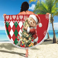 Slovakia Christmas Beach Blanket Brown Bear Mix Argyle Pattern - Wonder Print Shop