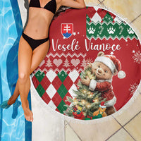 Slovakia Christmas Beach Blanket Brown Bear Mix Argyle Pattern - Wonder Print Shop