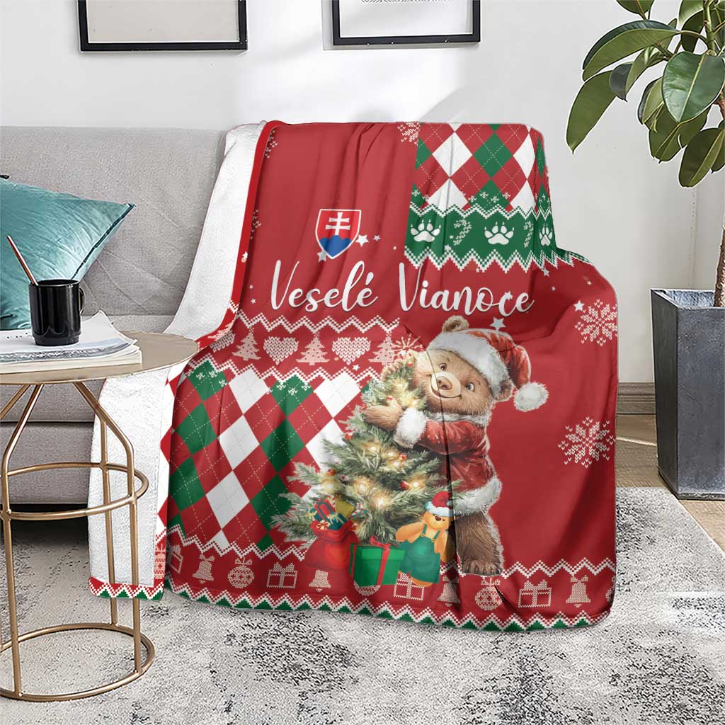 Slovakia Christmas Blanket Brown Bear Mix Argyle Pattern