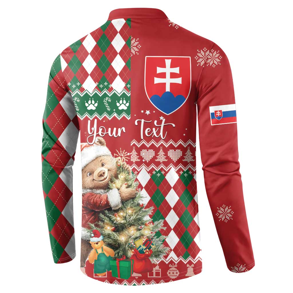 Personalised Slovakia Christmas Button Sweatshirt Brown Bear Mix Argyle Pattern - Wonder Print Shop