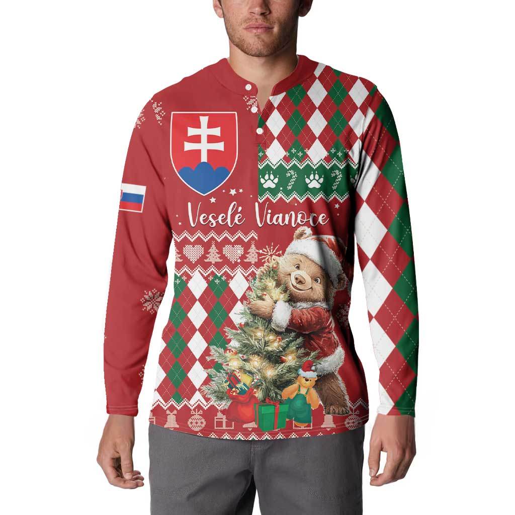 Personalised Slovakia Christmas Button Sweatshirt Brown Bear Mix Argyle Pattern - Wonder Print Shop