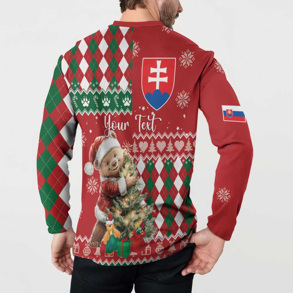 Personalised Slovakia Christmas Button Sweatshirt Brown Bear Mix Argyle Pattern - Wonder Print Shop