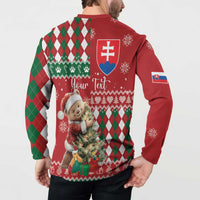 Personalised Slovakia Christmas Button Sweatshirt Brown Bear Mix Argyle Pattern - Wonder Print Shop