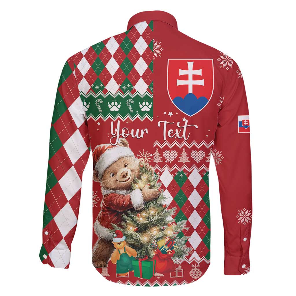 Personalised Slovakia Christmas Family Matching Long Sleeve Bodycon Dress and Hawaiian Shirt Brown Bear Mix Argyle Pattern - Wonder Print Shop