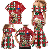 Personalised Slovakia Christmas Family Matching Mermaid Dress and Hawaiian Shirt Brown Bear Mix Argyle Pattern - Wonder Print Shop