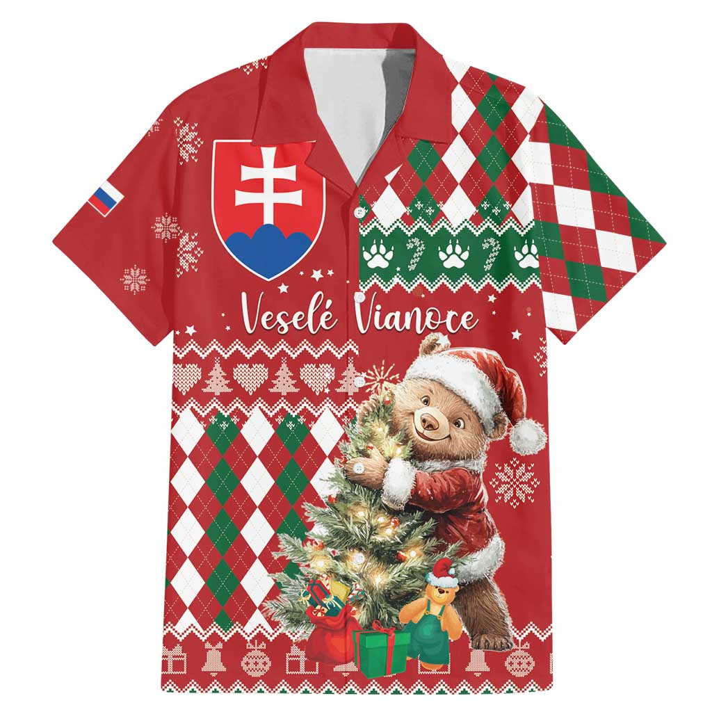 Personalised Slovakia Christmas Family Matching Mermaid Dress and Hawaiian Shirt Brown Bear Mix Argyle Pattern - Wonder Print Shop