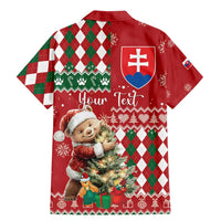 Personalised Slovakia Christmas Family Matching Mermaid Dress and Hawaiian Shirt Brown Bear Mix Argyle Pattern - Wonder Print Shop