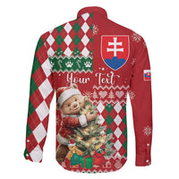 Personalised Slovakia Christmas Family Matching Mermaid Dress and Hawaiian Shirt Brown Bear Mix Argyle Pattern - Wonder Print Shop